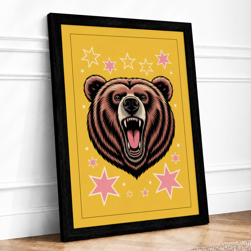 Bear Among Stars Geometric - Framed Print, Black, A4 - 29.7 x 21.0 cm