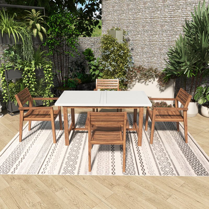 Ensemble de salle à manger 5 pièces pour terrasse avec trou pour parasol, Light Grey