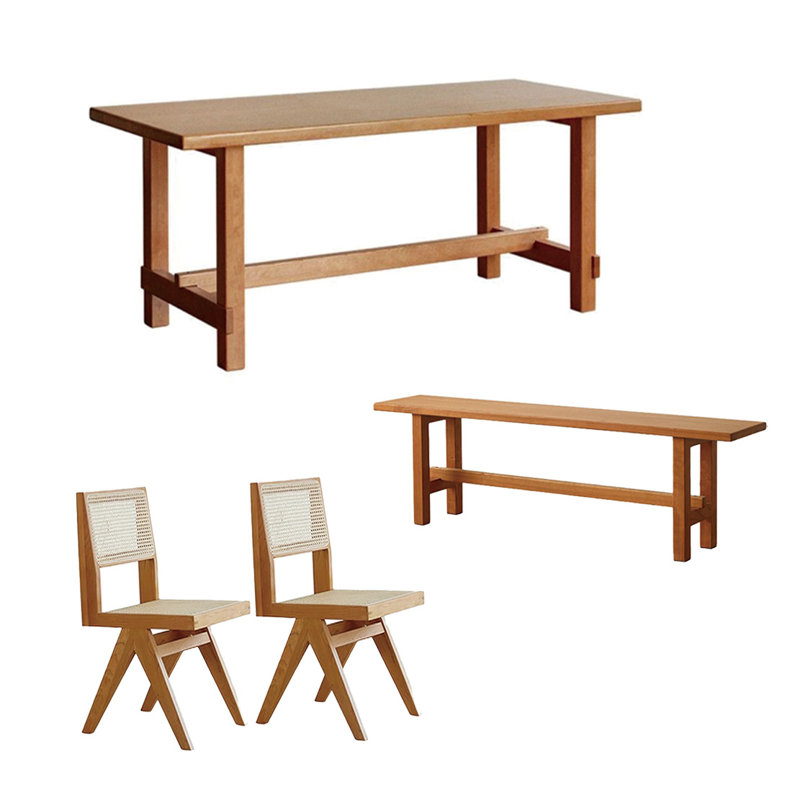 Ensemble de table élégant en bois massif, H 29,52 po x L 62,99 po x l 31,49 po