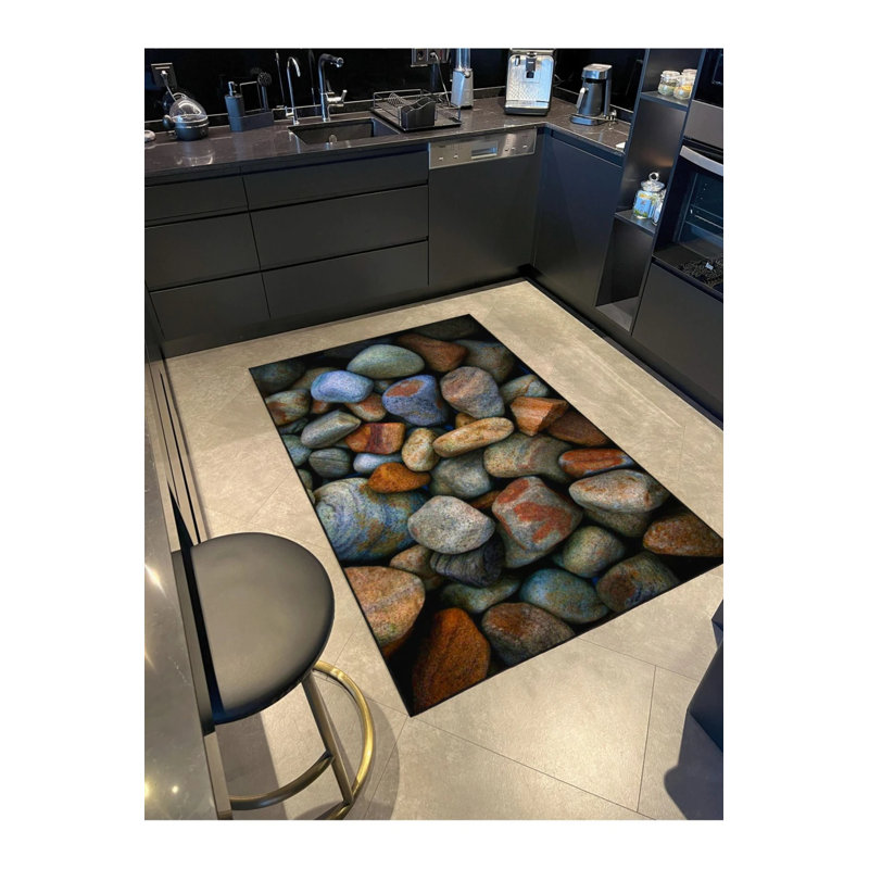 Woven Carpet With Pebble Stone Theme And Pattern And Washable Carpet, Rectangle 5' x 9'11"