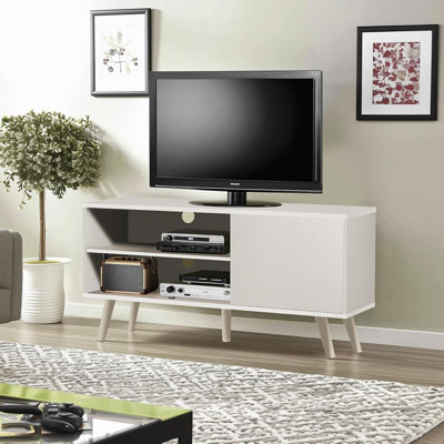 Meuble télé pour téléviseur 55 po, meuble télé en bois blanc 1 ...