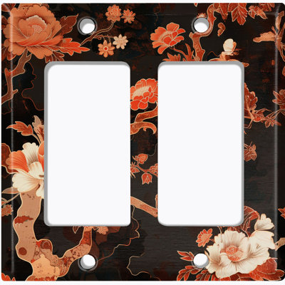 Metal Light Switch Plate Cover; US Standard Size 4 Gang Toggle - Traditional Asian Floral Art