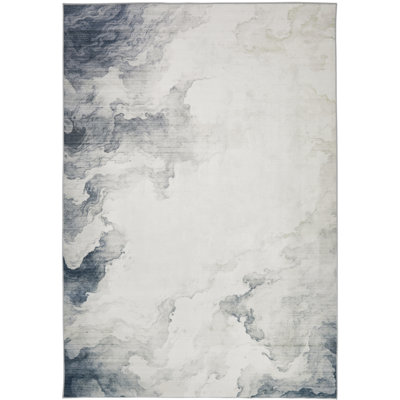 Abstract Ivory Slate Washable/Stain Guarded Area Rug