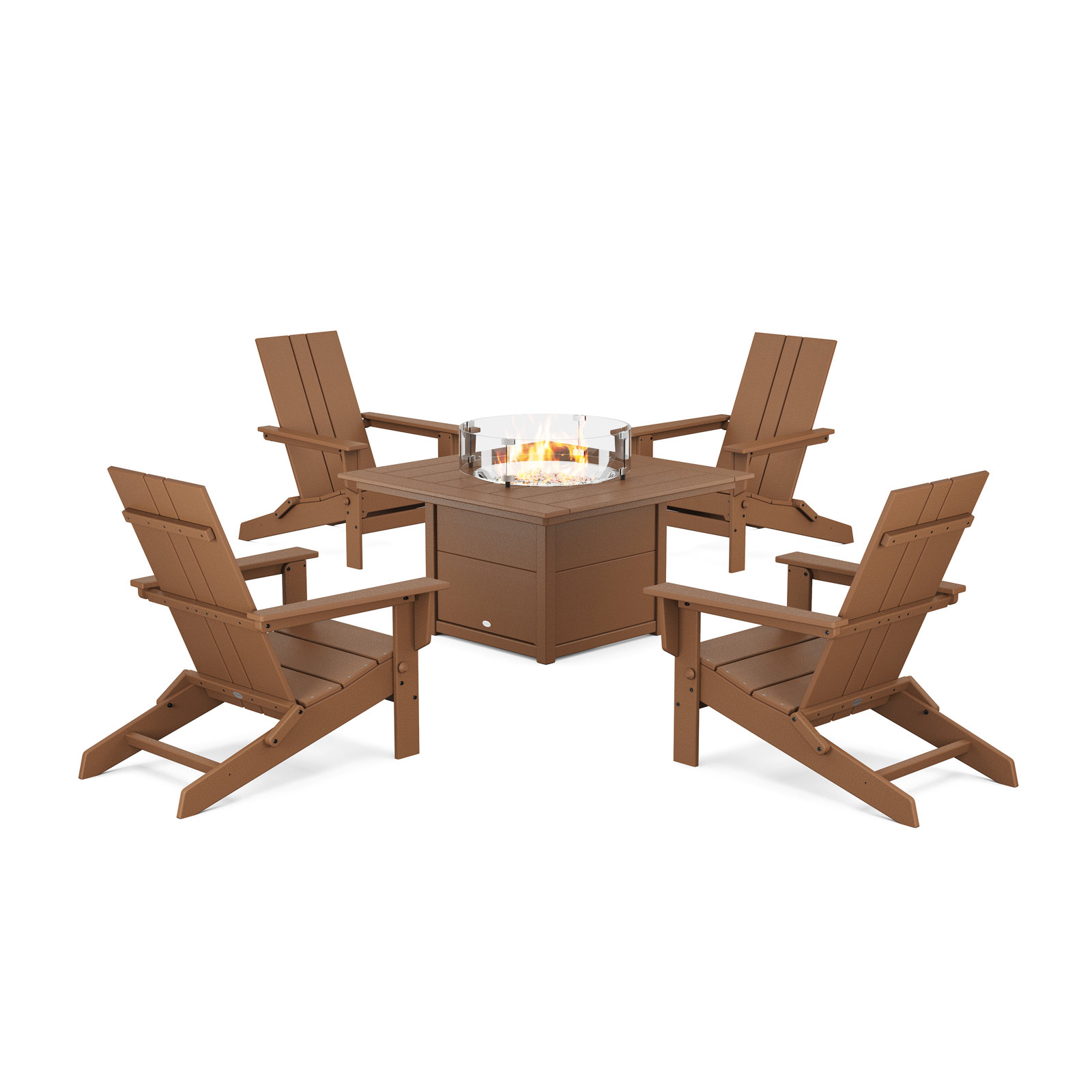 POLYWOOD® x AllModern 4-Person Folding Adirondack Patio Seating Group with Side Table, Teak