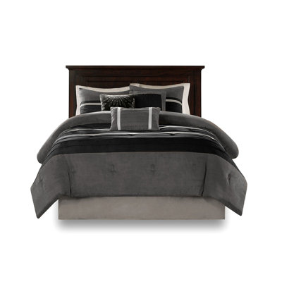 Grand lit noir, simili suède doux 7 pièces grand, noir avec jupe de lit