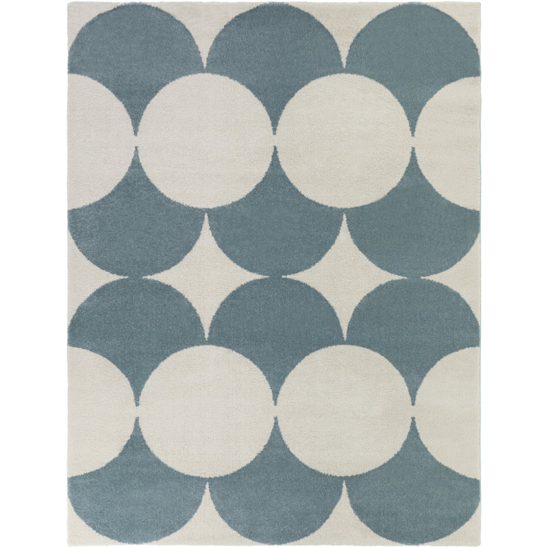 Heintz Light Blue Retro Geometric Area Rug, Rectangle 5'3" x 7'