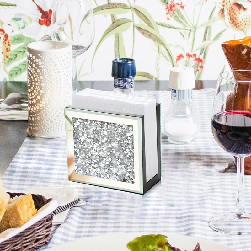 Crystal Crushed Diamond Mirrored Napkin Holder,Mirrored Vertical Holder, Cute Glass Mirror Napkin Holder For Counter Or Table.