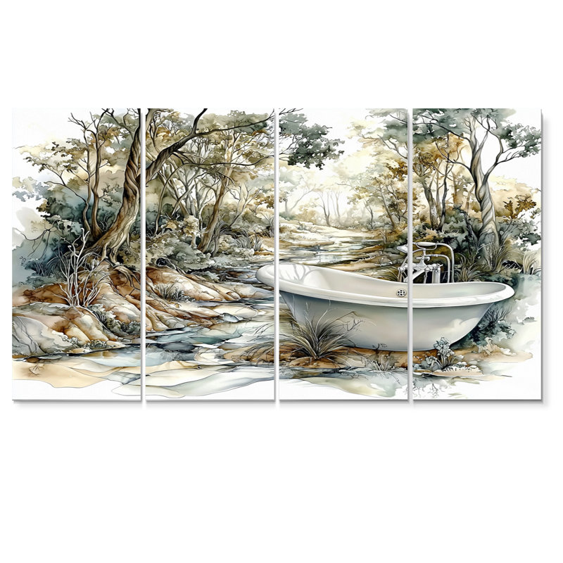 «Green and Brown Forest Bath Retreat», ensemble d'art mural de salle de bain, H 28 po x l 48 po