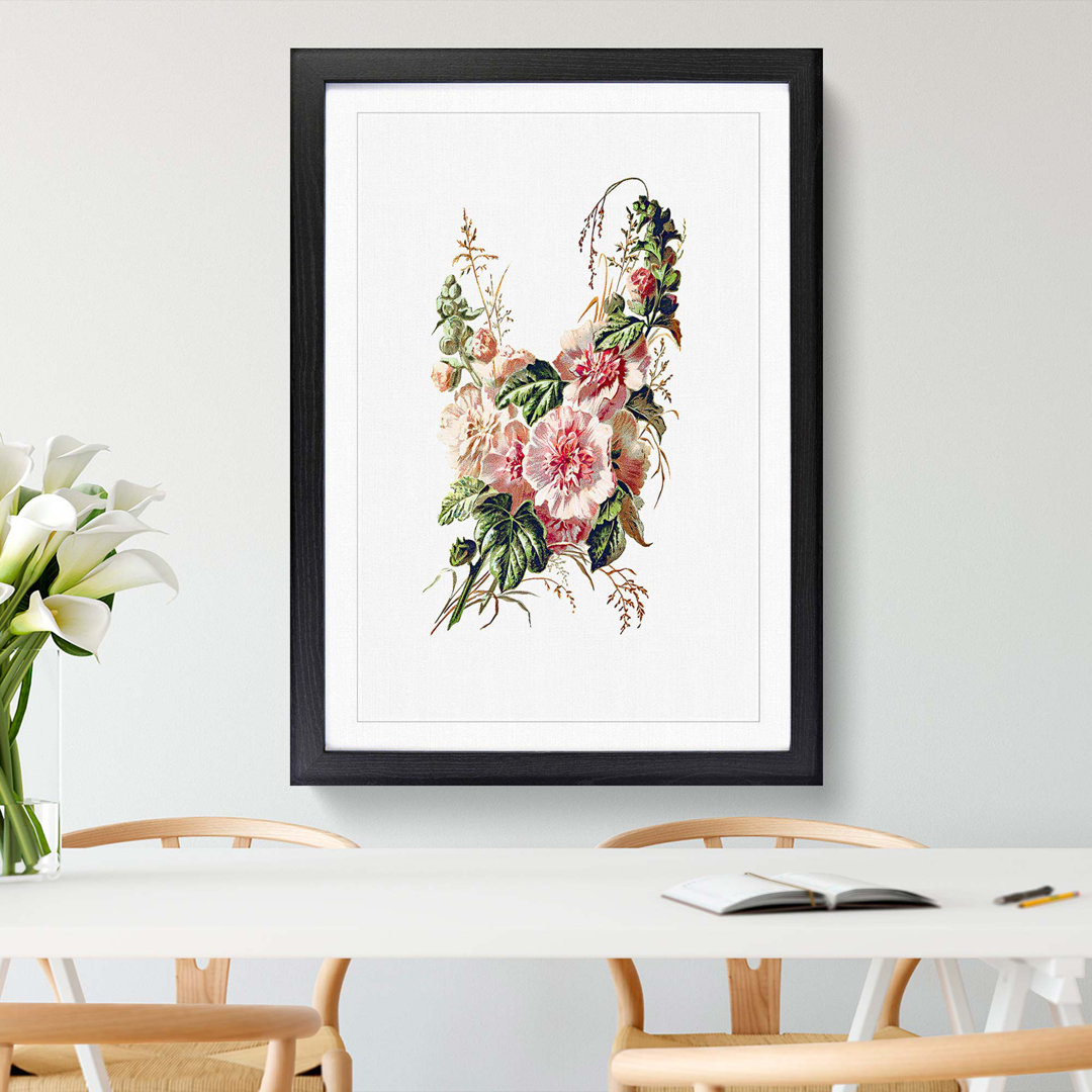 Hollyhock Flower Illustration - Framed Print