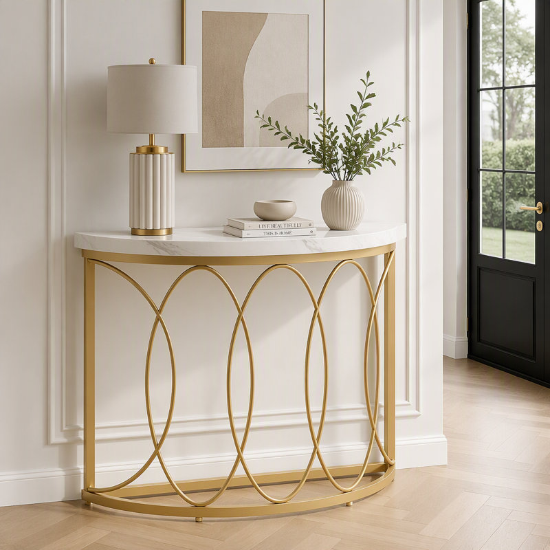 Faux Marble Console Table, 43" Half Moon Sofa Entryway Table