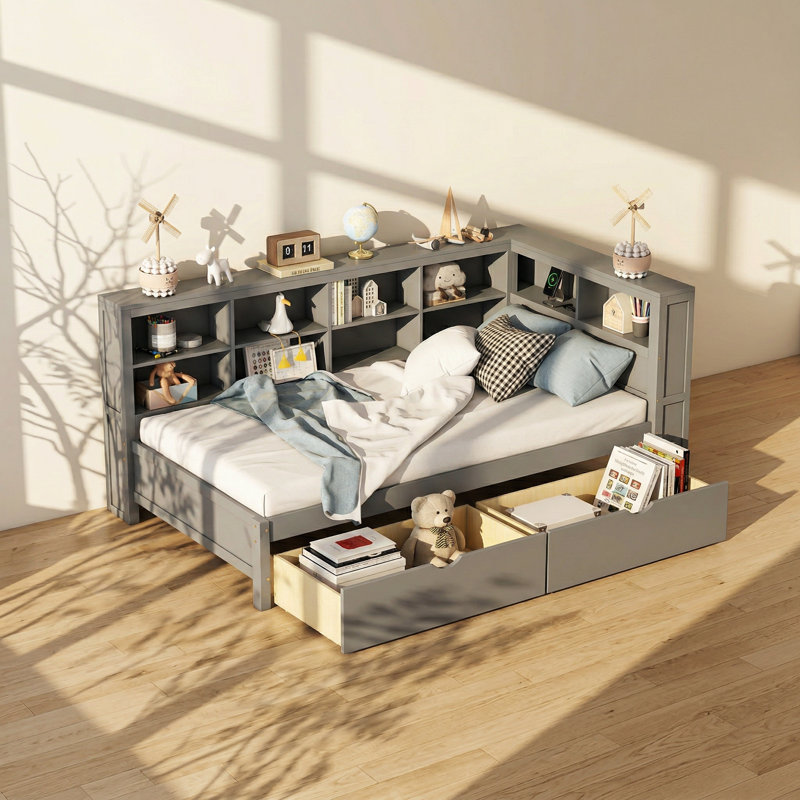 Lit de jour simple en bois de pin à 2 tiroirs l 47,9 po x P 83,9 po x H 36,6 po Homey Life