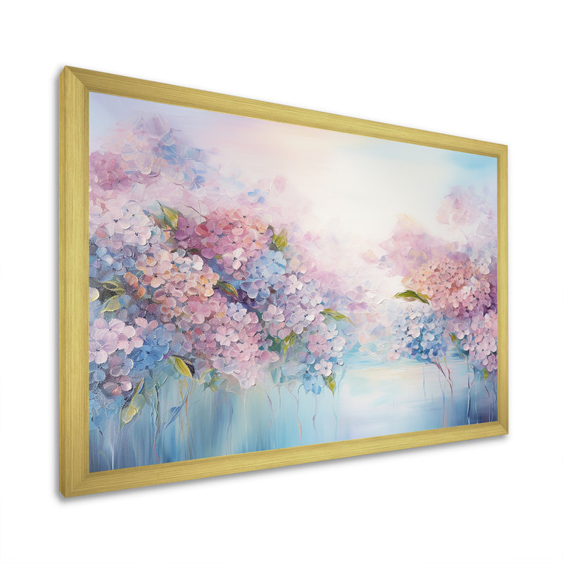 Hortensia bleue et rose Solitude dans la nature - décoration murale champ de fleurs, H 24 po x l 32 po x P 1 po
