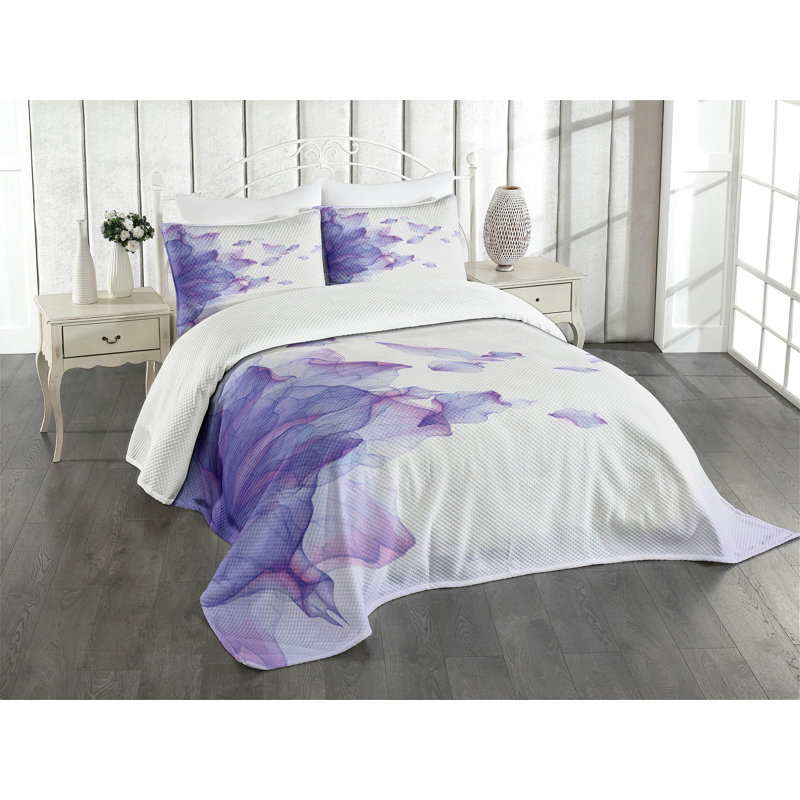 King Size Pink and Lilac Abstract Floral Bedspread Set