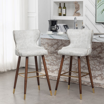 Mid-Century Modern Faux Leather Tufted Nailhead Trim Barstool Set Of 2