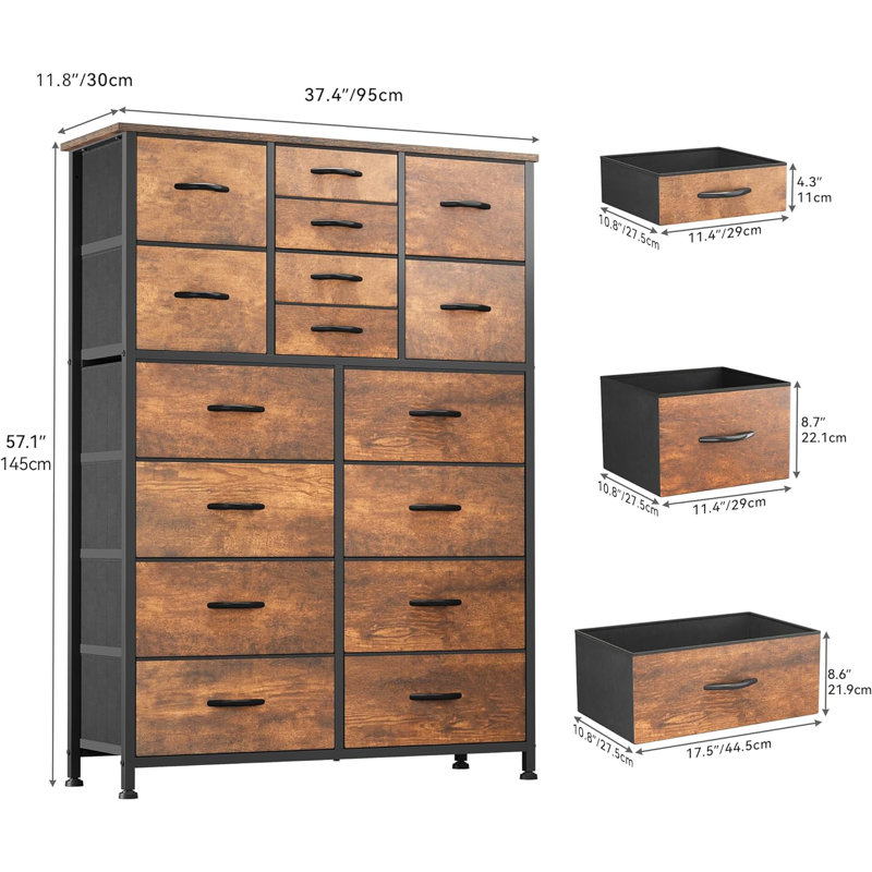 Commode 16 tiroirs, Brun rustique