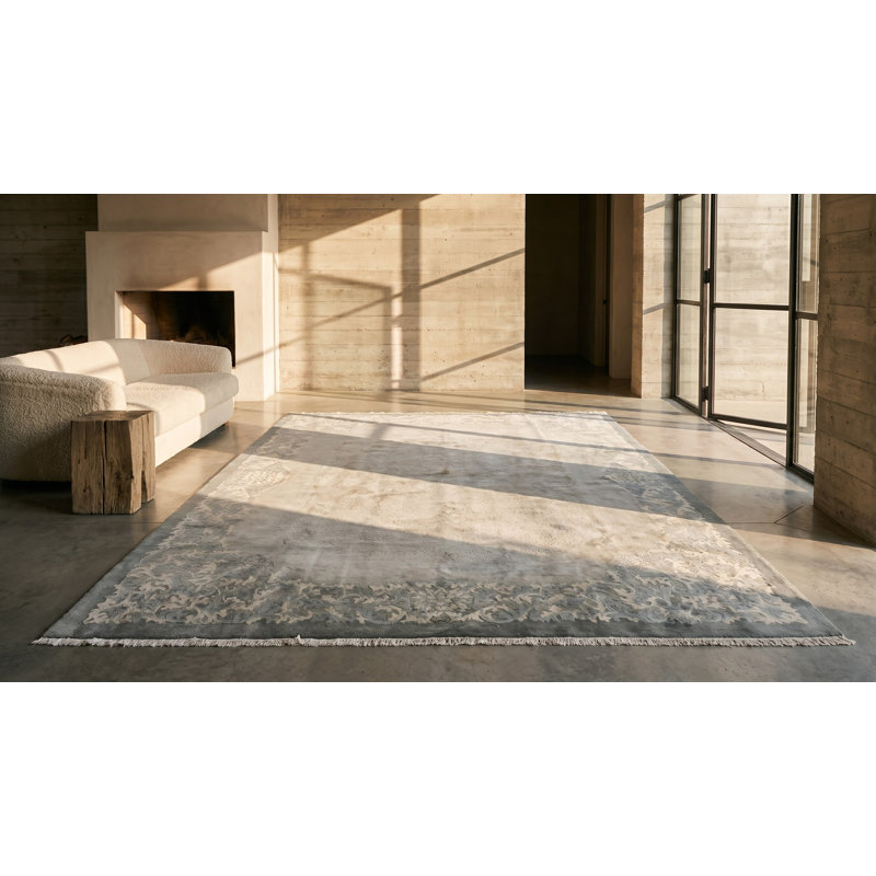 Light Washed Out Gray Color Antique Chinese Art Deco Rug