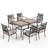 Leonard 6 - Person Outdoor Dining Set with Wood-like Metal Table, Cushions & Pillows