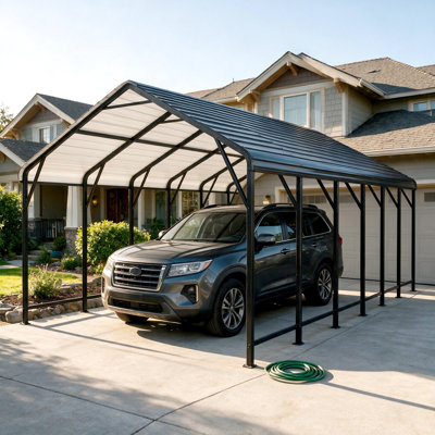 Abri d'auto à toit rigide l 12 pi x P 20 pi avec structure en acier et toit en acier galvanisé