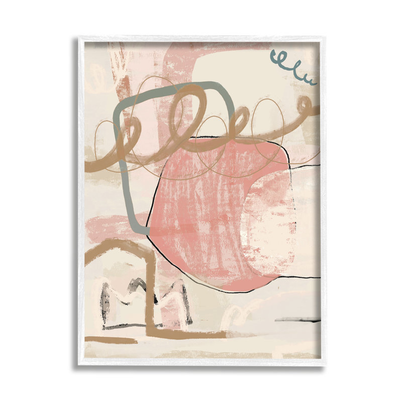 «Pink Squiggle Abstraction», reproduction sur bois encadrée, H 14 po x l 14 po x P 1,5 po, Giclée encadrée blanc bord de mer