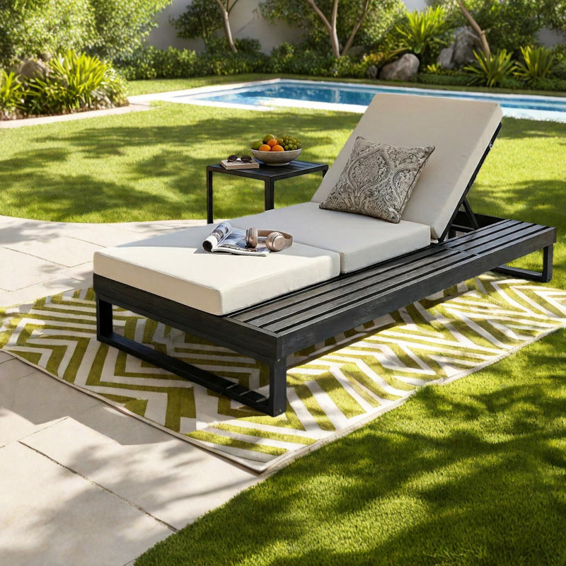 Méridiennes de patio réglables, chaise longue moderne en bois d'acacia