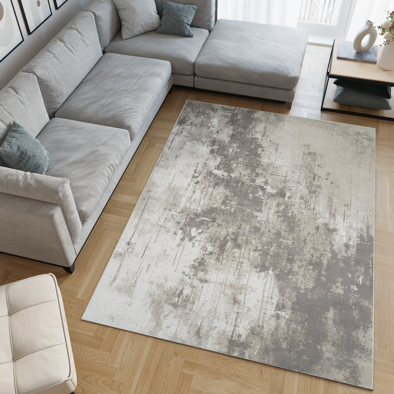 Machine Washable Liam Gray/Beige Rug, Rectangle 10' x 14'