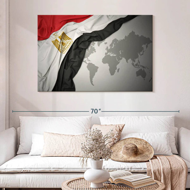 Egypt Flag On World Map, 32" H x 48" W