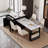 Black Kitchen Island with Extendable Dining Table for 6, Double Storage & Power Outlet, Faux Marble Top-89047211