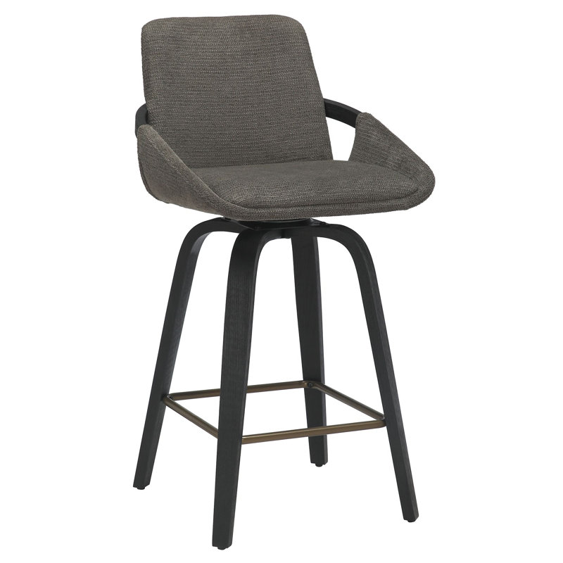 Tabouret de comptoir pivotant 26 po Patric, ensemble de 2 en tissu performance gris anthracite et noir, Gris anthracite