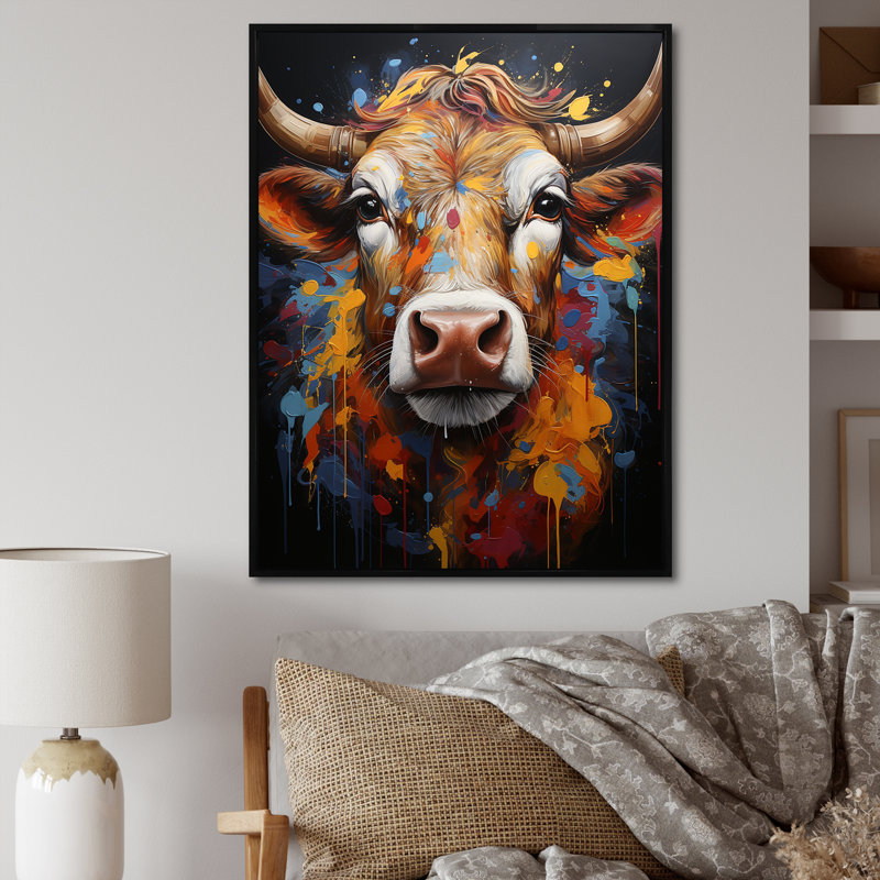 Popart Urban Cow II sur toile, Cadre flottant noir, H 40 po x l 30 po x P 1,5 po