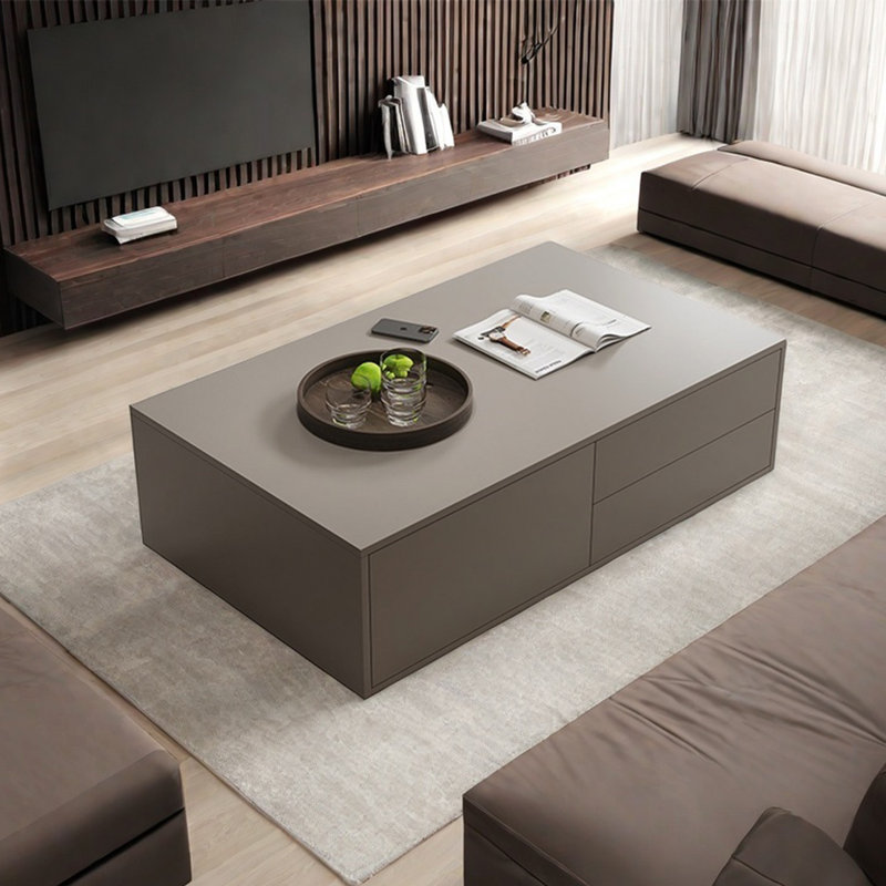 Modern simple rectangular storage coffee table, 14.6" H x 51.2" L x 24.4"  W, Khaki