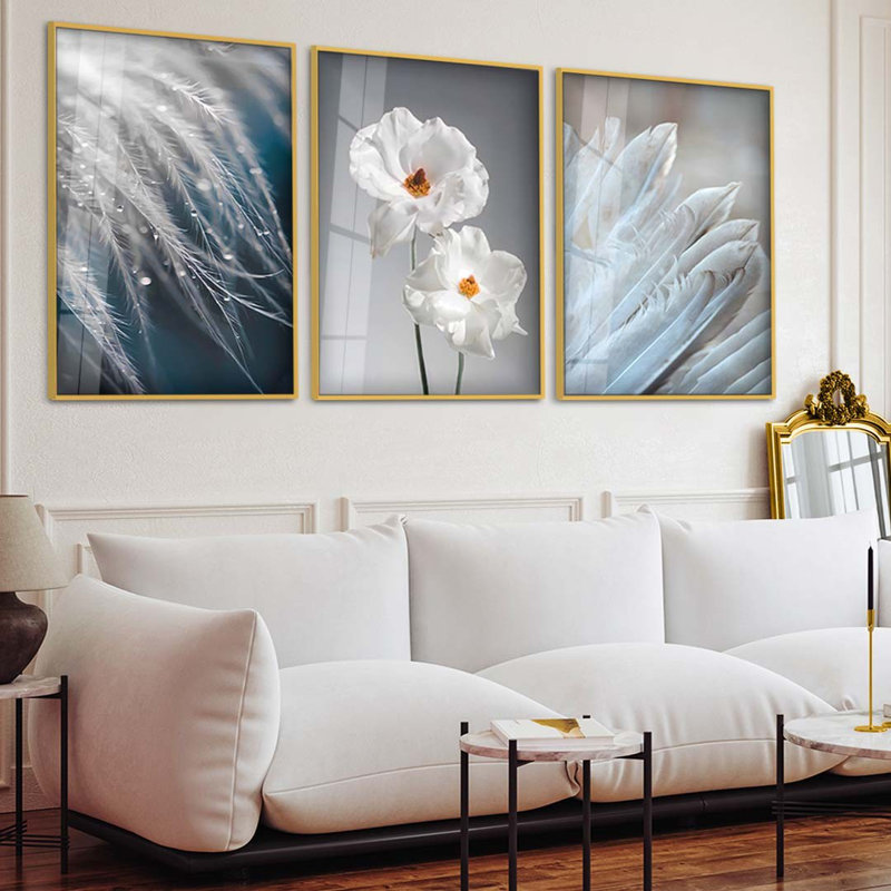 Élégante peinture décorative en verre trempé (ensemble de 3), 11,8 x 15,7 pouces | 100% verre trempé (épaisseur: 0,16 pouce) avec cadre en aluminium robuste | Parfait pour la décoration intérieure, présentoir d'art moderne