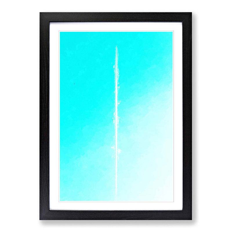 Plane in the Sky - Picture Frame Graphic Art Print, 50cm H x 35cm W x 2cm D, Black