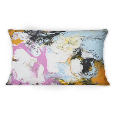 Coussin décoratif moderne rose, orange, blanc et bleu clair