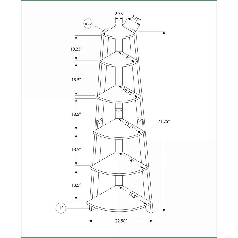 Bookshelf, Corner 5 Tier 72” H Modern Espresso Bookcase | Espresso | Particle Board, Espresso