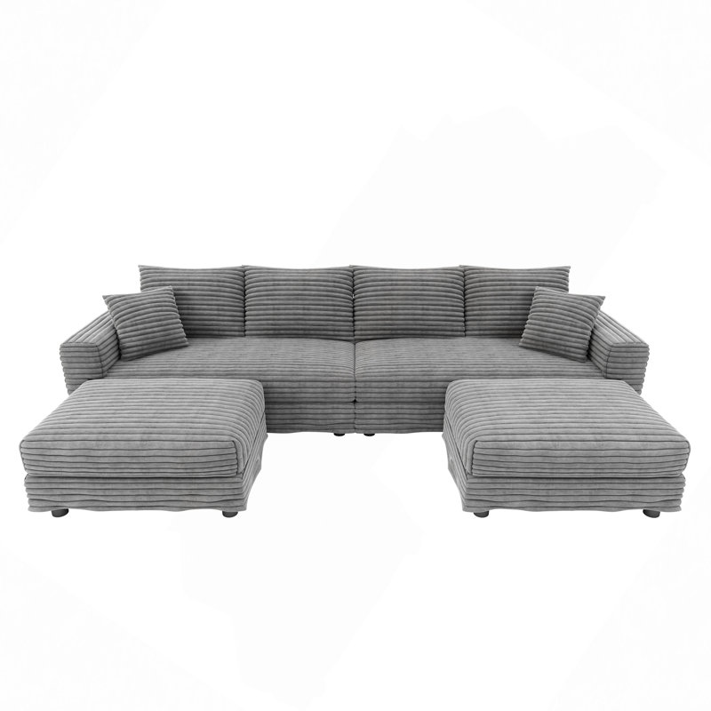 Oversized U-Shaped Sectional Couch with 2 Ottomans, 25.6" H x 102.4" W x 59" D, 4, Gray ( 2 Ottomans )