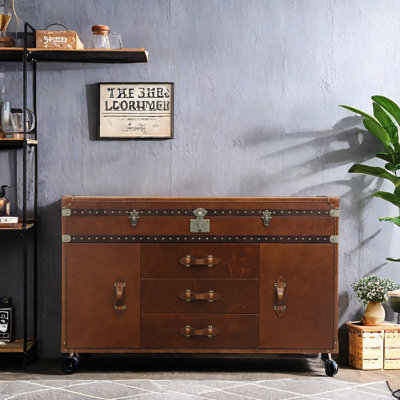 Retro Sideboard With Leather Finish End Table