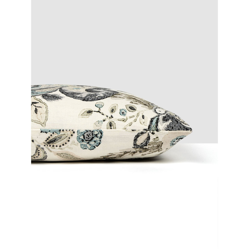 Cumbria Hand Block Pillow, Smoke/Ivory/Floral