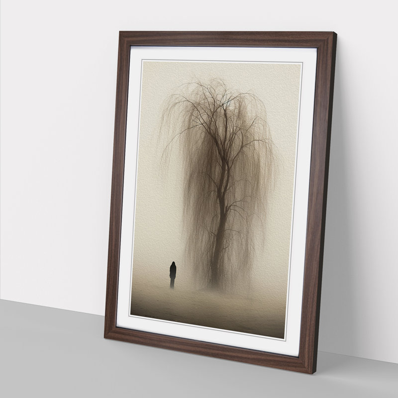 Weeping Willow Minimalism - Framed Print, 46cm H x 34cm W, Walnut Framed