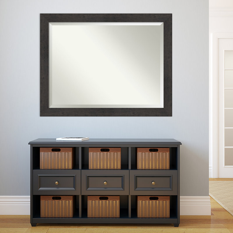 Akhia Narrow Beveled Wall Mirror, 35" x 45", Rustic Plank Espresso