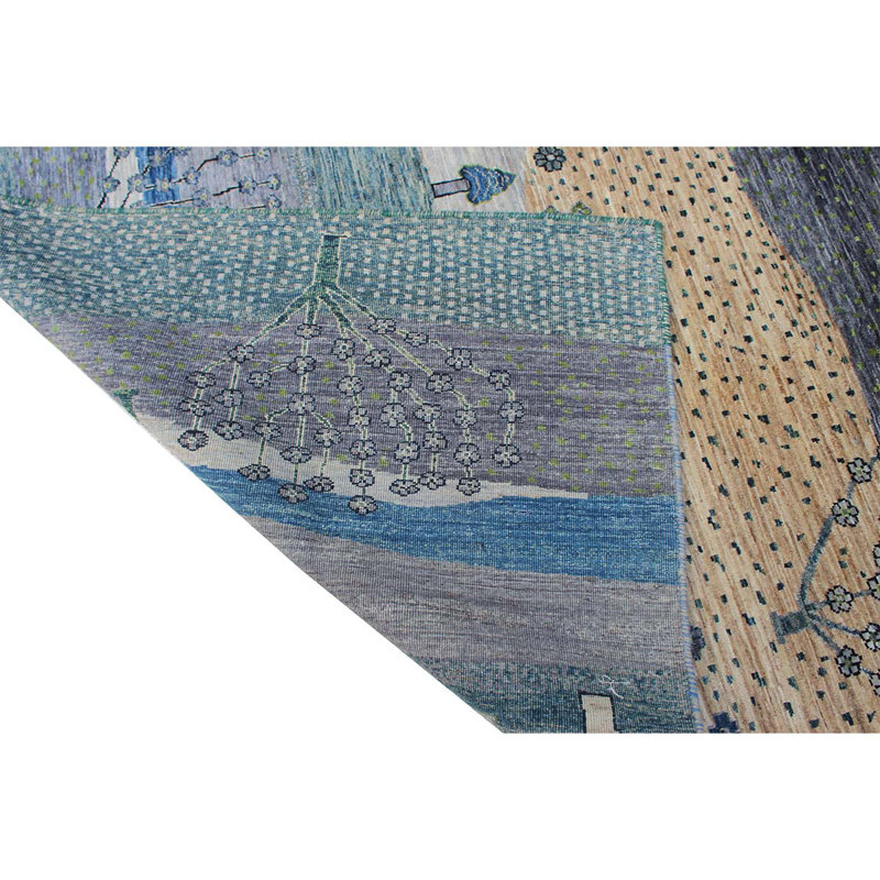 One-of-a-Kind High-Quality Hand-Knotted Blue/Beige/Gray Area Rug