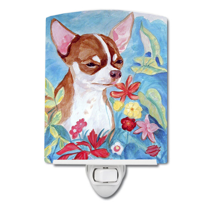 Chihuahua en fleurs veilleuse en céramique