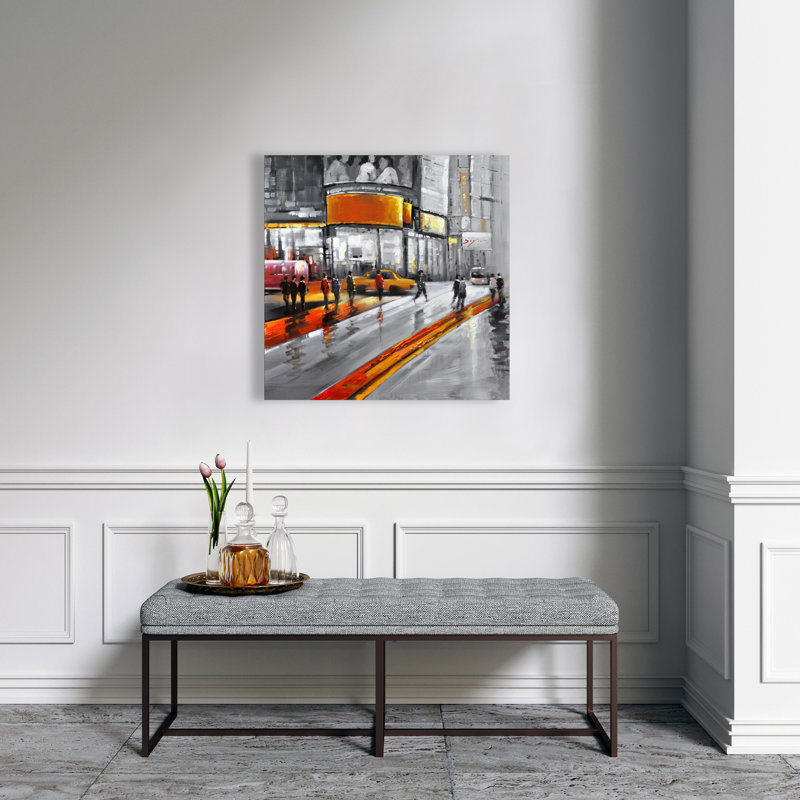 Circulation in Times Square - Cities Orange Canvas Art Decor