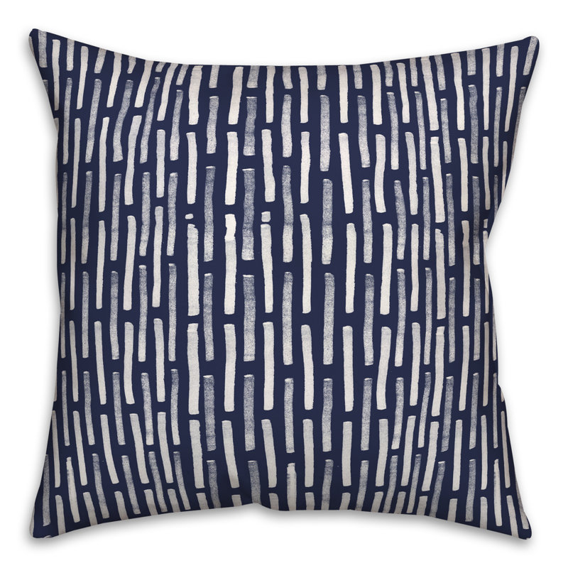  Coussin décoratif rayé intérieur / extérieur en polyester, Bleu marine, H 18 po x l 18 po