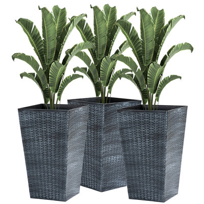 Outsunny Set of 3 Tall Planters with Drainage Hole, Outdoor Flower Pots, Indoor Planters for Porch, Front Door, Entryway, Patio and Deck
