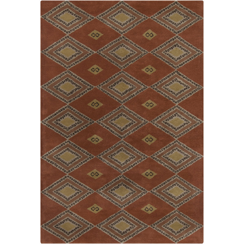 Tapis géométrique moderne en laine touffeté à la main brun, doré et doré Ailey