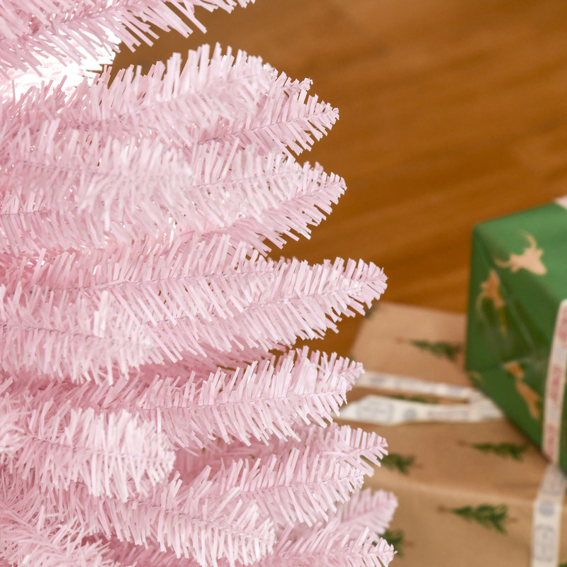 Arbre artificiel rose de 5 pi, mince avec 294 pointes et base en plastique ferme, antidéflagrant, support de branche à étapes de fluffing simples, ignifuge, décoration facile