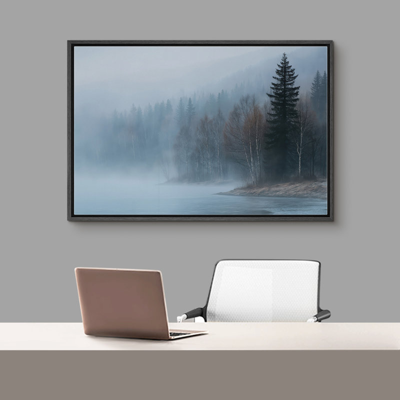 «Foggy Forest Lake with Pine Trees Wall Decor», reproduction d'art sur toile encadrée, H 24 po x l 36 po x P 1,5 po
