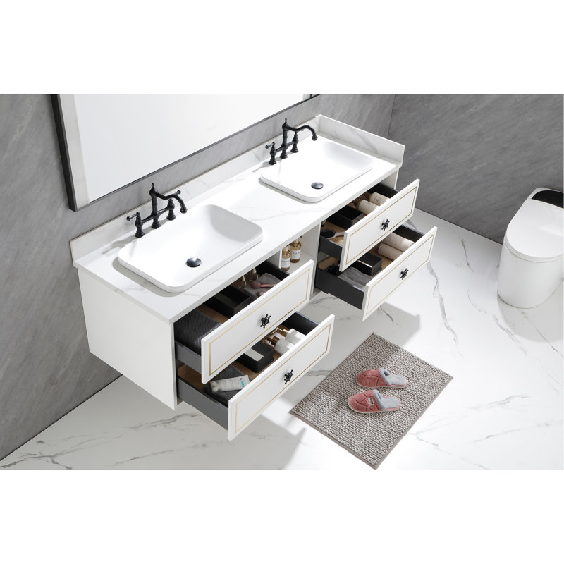 Wall Hung Bathroom Vanity Cabinet Fits Double Sinks, Cabinet Only (Countertop and Sinks Not Included)
