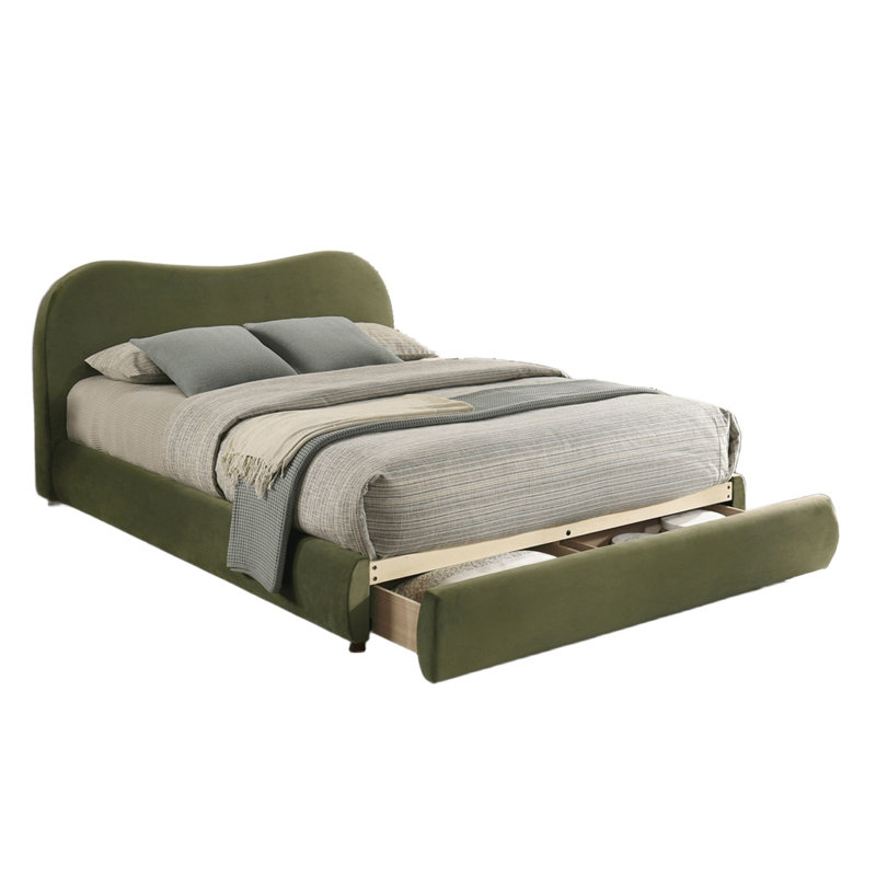 Lit 1 pièce Boucle, tête de lit courbée avec rangement FB, Grand lit, Vert olive