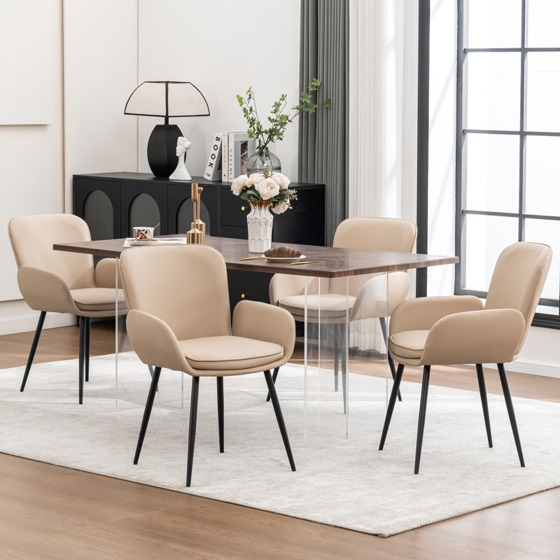 Upholstered Faux Leather Dining Chairs, Black, 4